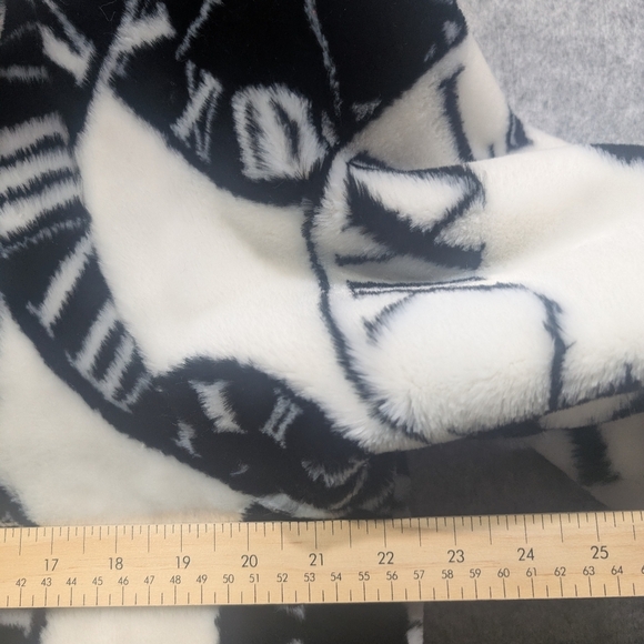 Vintage Black and White Roman Numerical Clock Pattern Coat Faux Fur Women 44 M - Picture 4 of 9
